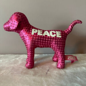 PINK Victoria’s Secret Peace Dog Plush Pink White Dot Print